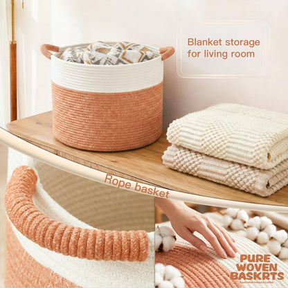 Artfeel 70L Large Cotton Rope Basket, Decorative Woven Blanket Storage for Living Room, Boho Toy Storage & Toy Box for Kids, Versatile Laundry Basket & Nursery Hamper for Blankets(Brown)