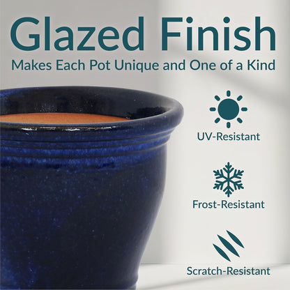 Sunnydaze Large Ceramic Plant Pot - Round Outdoor Glazed Ceramic Planter Pot with Drainage - Studio - Imperial Blue - 18.5"