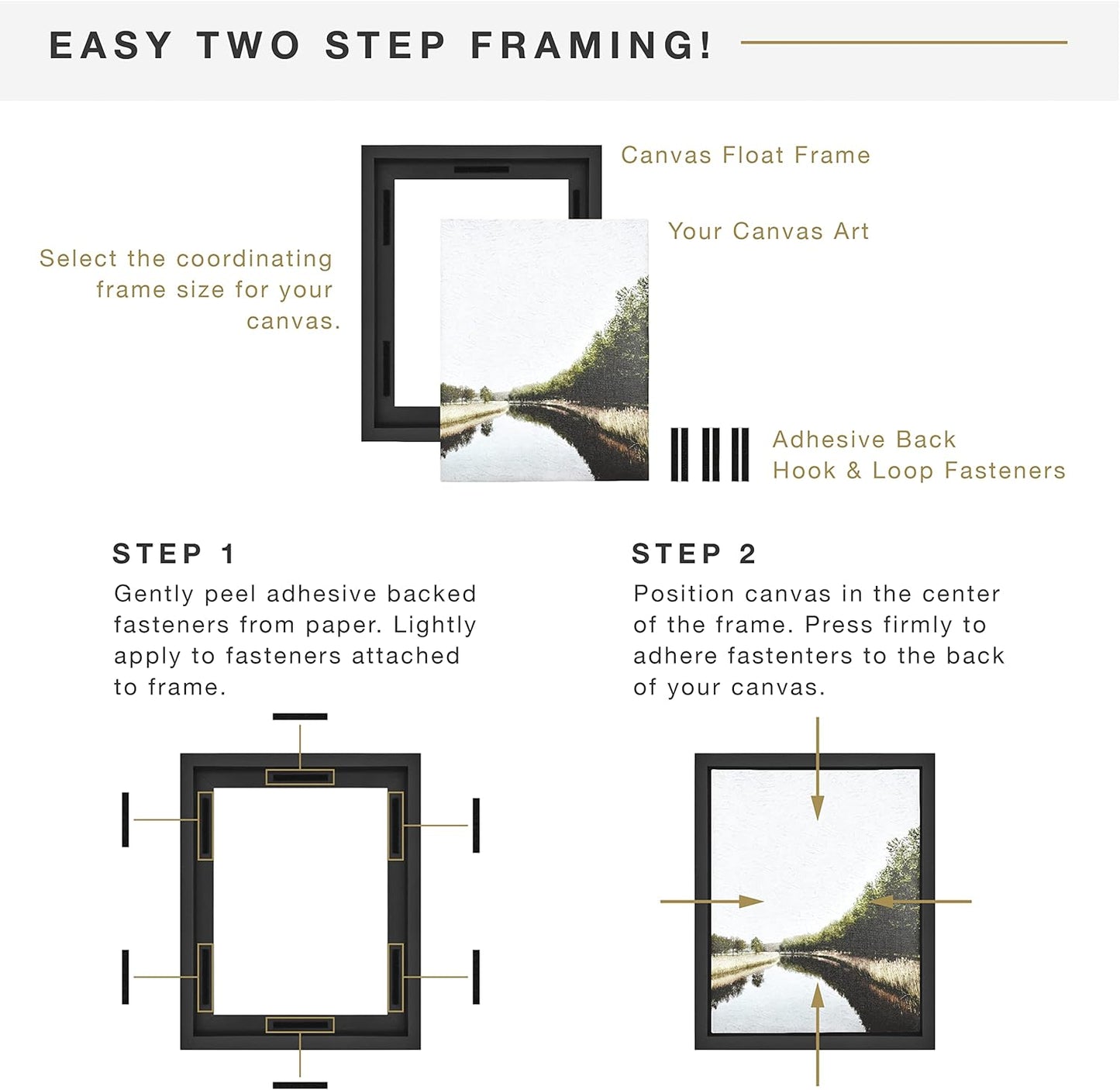 MCS Canvas Float Frames 8x10 Frame, Black Frame for Finished Canvases, Vertical & Horizontal Wall Hanging Frame with Adhesive for Canvas Paintings (1-Pack)