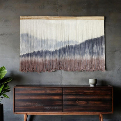 AKSWSHO Macrame Wall Hanging, Extra Large Mountain Dip-Dye Handmade Cotton Tapestry 59.06" x 38.19", Oversized Boho Wall Décor for Living Room Bedroom Studio Entryway, Serene Handcrafted Home Gift