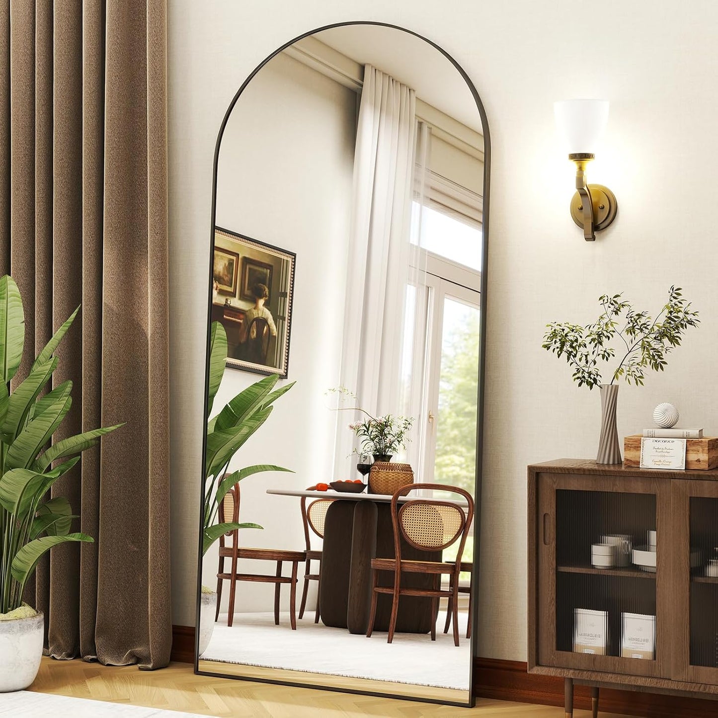 XRAMFY 56"x21" Arched Full Length Mirror Floor Mirrors with Aluminum Alloy Frame Free-Standing Wall Mounted Floor Mirrors or Large Dressing Mirror, Black Mirror Full Length