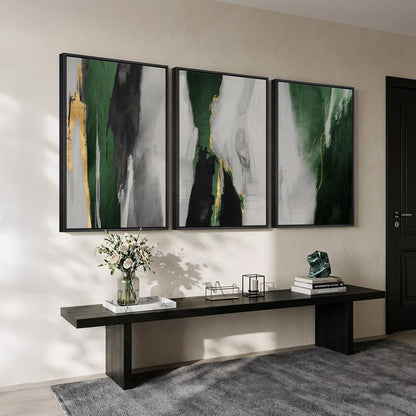 Large Framed Abstract Nature Landscape Wall Art for Living Room, Set of 3 Modern Canvas Prints Paintings Artwork for Walls, Green Lake Pictures for Hallway, Dining Room, Office Wall Decor 24x36 Inch