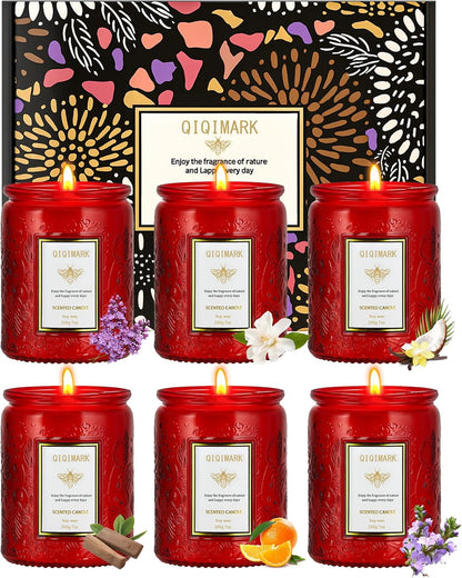 Mother’s Day Candles Gift Set for Mom, Natural Soy Wax Scented Jar Candles 6-Pack, Aromatherapy Candles for Home, 42oz 300 Hours Long Lasting, Gifts for Women