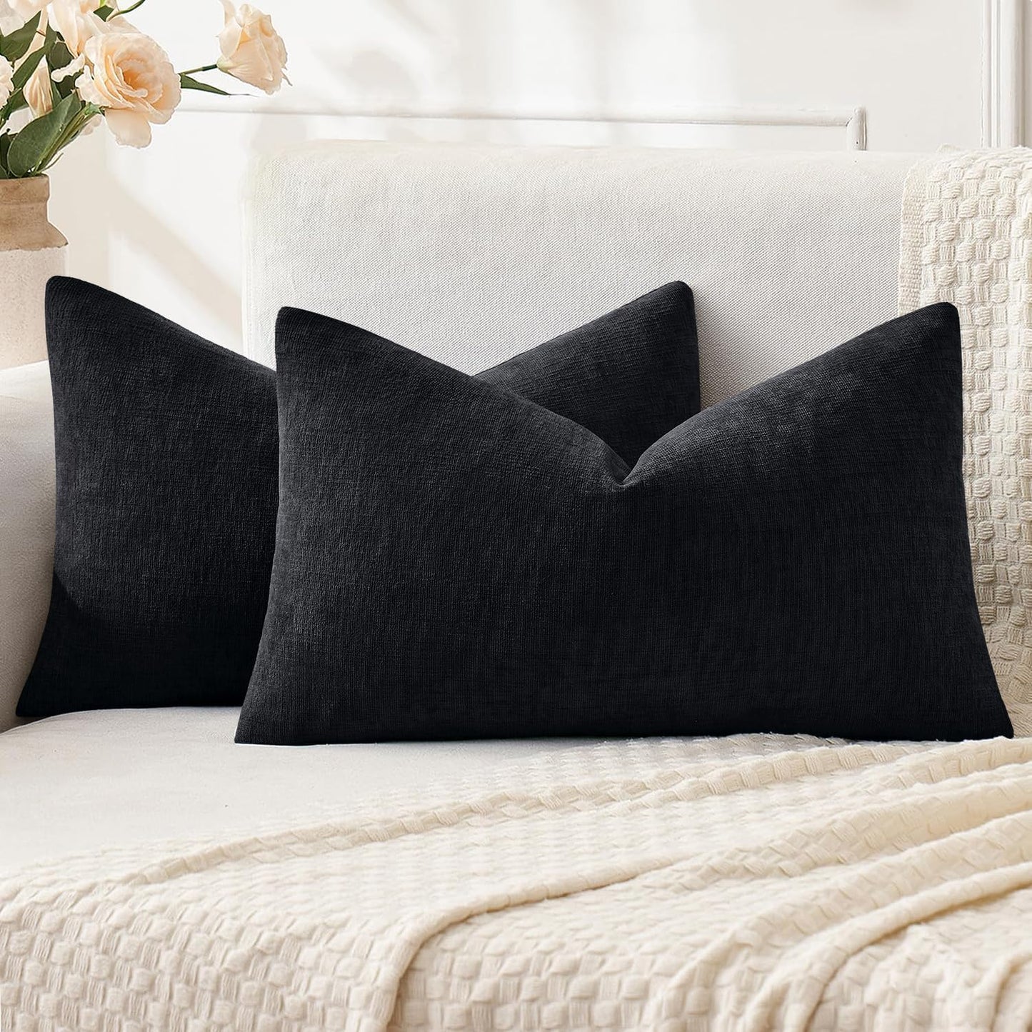 MIULEE Olive Green Couch Pillow Covers 18x18 Inch, Set of 2 Soft Chenille Decorative Square Throw Pillow Covers Farmhouse for Sofa Living Room Bed