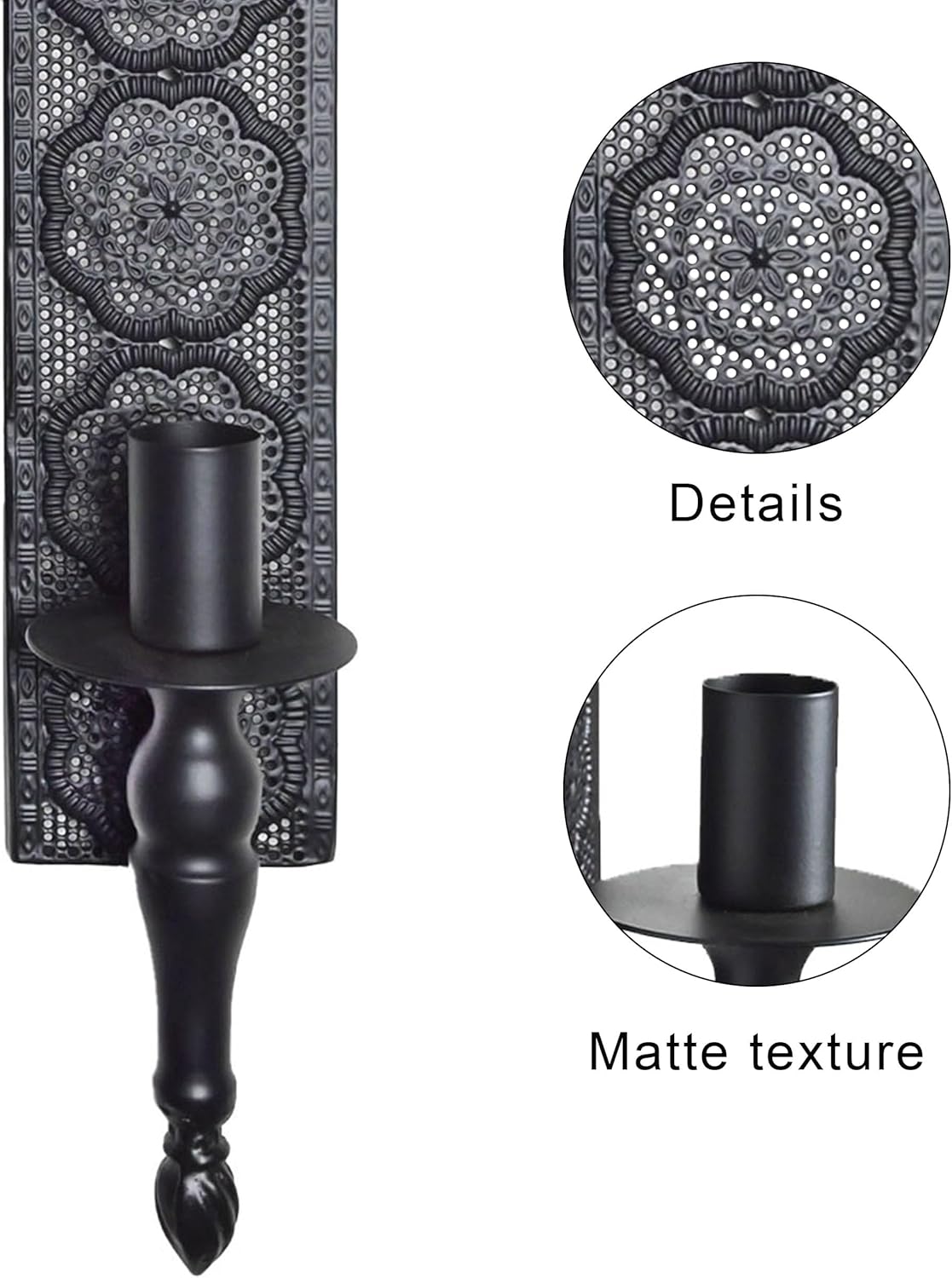 Metal Wall Candle Sconce Holder Set of 2 Hanging Wall Mounted Candle Sconces Holder, Wall Sconces Decor for Bedroom Dining Room, Black 10inch×6inch