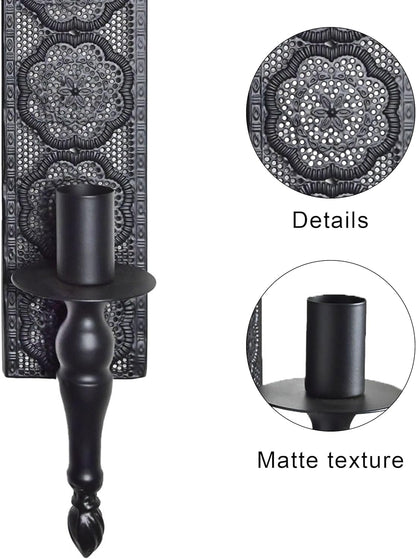 Metal Wall Candle Sconce Holder Set of 2 Hanging Wall Mounted Candle Sconces Holder, Wall Sconces Decor for Bedroom Dining Room, Black 10inch×6inch