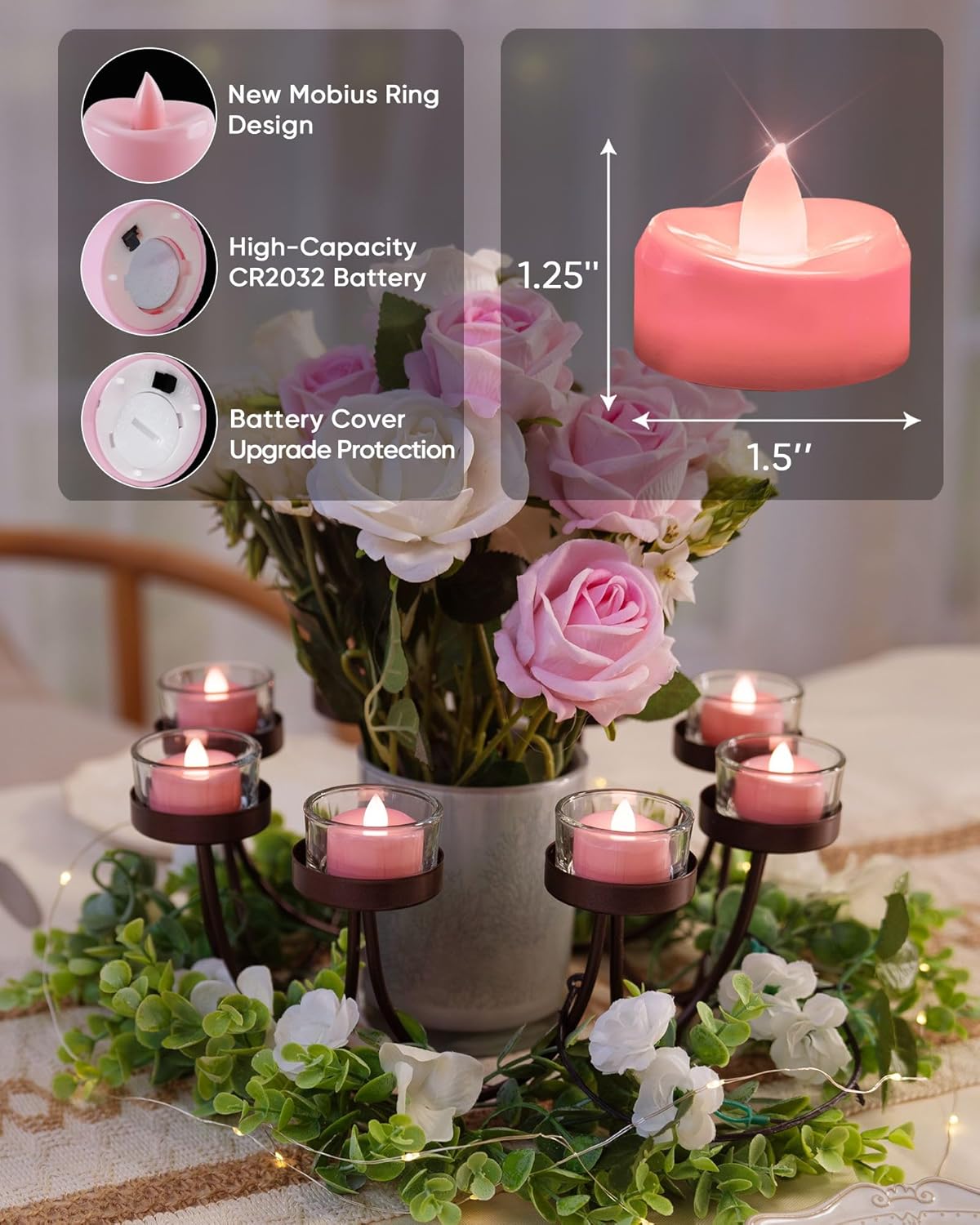 merrynights LED Candles, Tea Lights Candles Battery Operated Bulk, 50-Pack Long-Lasting 200 Hours Flameless Tealight Candles, Realistic Tea Lights for Christmas Halloween Wedding, 1.5'' D X 1.25'' H