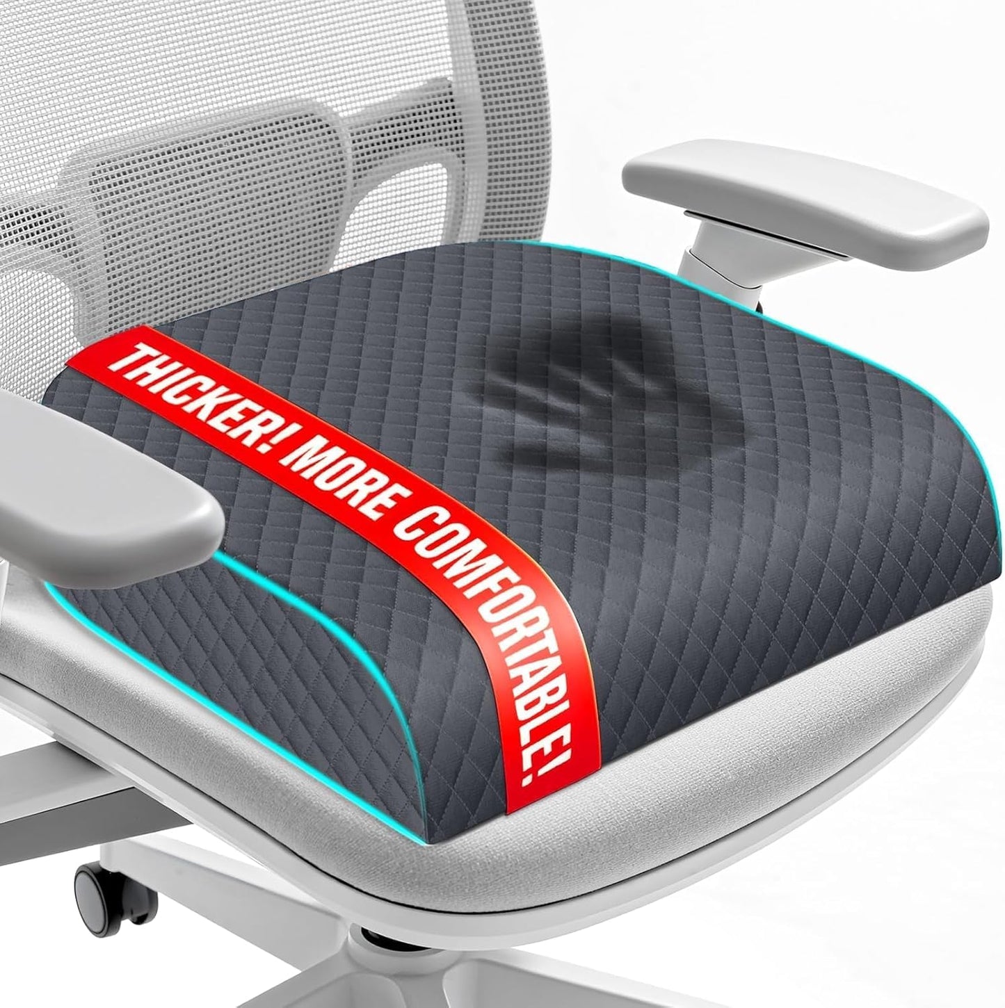 Seat Cushion, Memory Foam Chair Pad for Sciatica & Hip Pain Relief, Non-Slip Cushion for Office, Home, Car, Large Desk Chair Cushion, Washable Cover & Handle, Large, Black