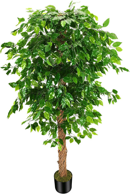 OXLLXO 5ft Artificial Ficus Silk Tree (60in) with Plastic Nursery Pot Faux Tree, Fake Plant for Office House Farmhouse Living Room Home Decor (Indoor/Outdoor)
