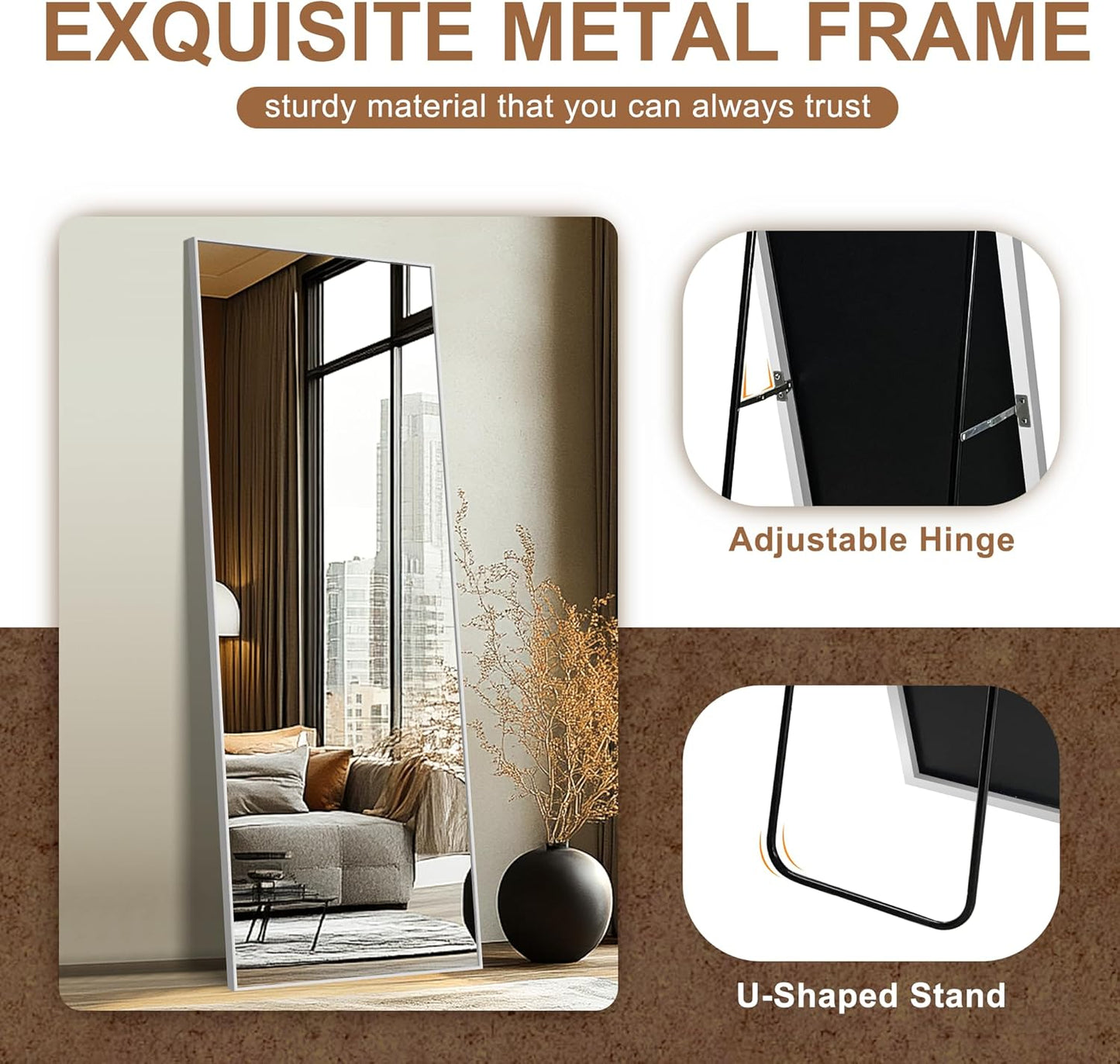 Delma Wall Full Length Mirror,Standing Mirror Full Body,Large Floor for Wall Door Bedroom Bathroom Living Room with Aluminium Frame(with Stand,56x15-Black)