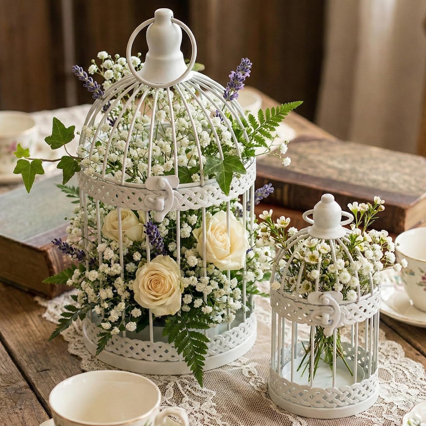 Vela Lanterns Bird Cage Decor Candle Holder Lantern Decorative Wedding Table Centerpiece Decorations, White, Small, Set of 4