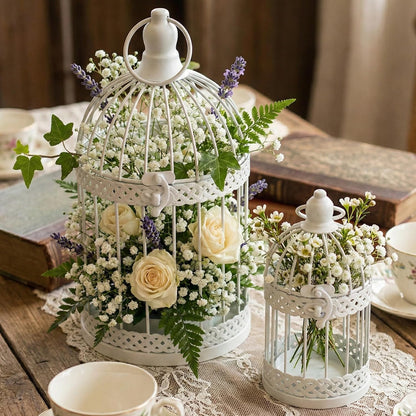 Vela Lanterns Bird Cage Decor Candle Holder Lantern Decorative Wedding Table Centerpiece Decorations, White, Small, Set of 4