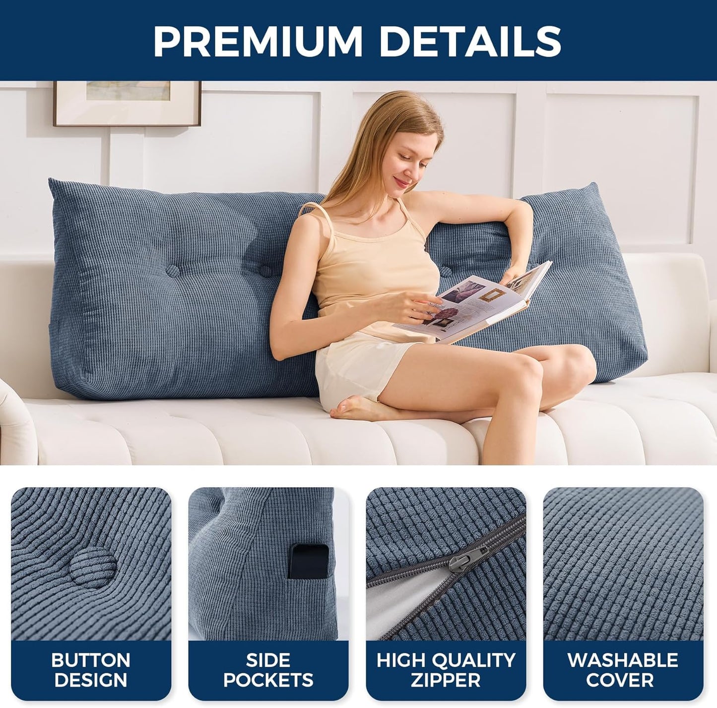 IASEAHK Headboard Pillow Queen, Triangle Pillows for Headboard, Head Board Backrest Wedge Pillow for Reading Sitting Working, Daybed Pillows with Removable Cover for Bed Dorm Sofa, Dark Grey