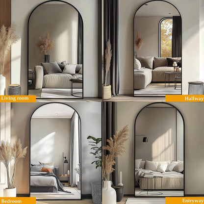 Prywot Arched Full Length Mirror, 70"x26" Free Standing Floor Mirror, Modern Full Body Mirrors with Stand, Wall Mirrors with Aluminum Alloy Frame for Bedroom,Living Room, Gold