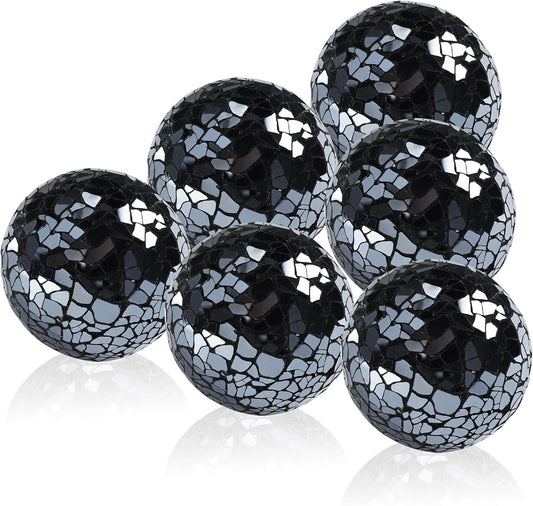 2.5 Inch Glass Balls Decorative for Bowl Blue 6 PCS Mosaic Crack Orbs Set Solid Round Sphere Globe Vases Filler Coffee Table Holiday Ornaments Mantle Decor Modern