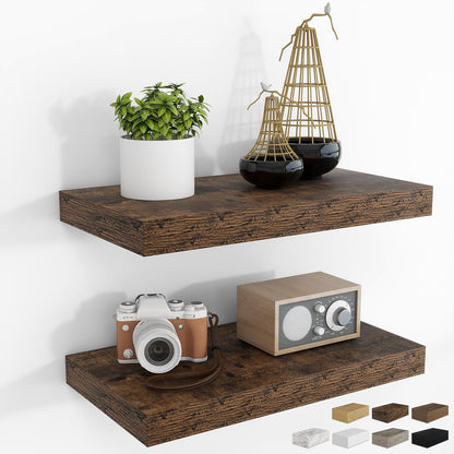 RICHFOCUS 72Inch Floating Shelves for Wall 2 Pack Shelves for Bedroom|Kitchen|Bathroom Wall Mounted Rustic Wood Floating Shelf with Invisible Brackets for Books|Storage|Decor, Rustic Brown