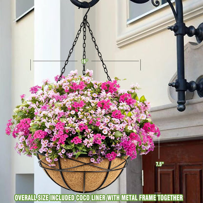 4 Pack 12 Inch Hanging Planters for Outdoor Plants Metal Watering Flower Baskets with Coco Liner for Outside Panting Plant Holder Pot for Home Garden Porch Balcony Railings Decor
