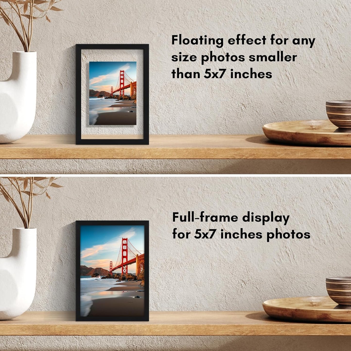 Americanflat Aluminum 11x14 Floating Picture Frame with Shatter-Resistant Glass - Use as 8x10 Picture Frame or Display 11x14 Photo - Signature Float Collection - Photo Frames for Wall Display - Black