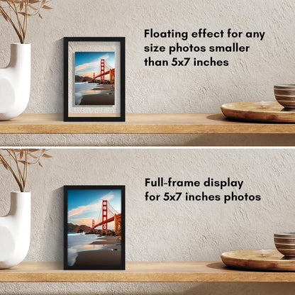 Americanflat Aluminum 11x14 Floating Picture Frame with Shatter-Resistant Glass - Use as 8x10 Picture Frame or Display 11x14 Photo - Signature Float Collection - Photo Frames for Wall Display - Black