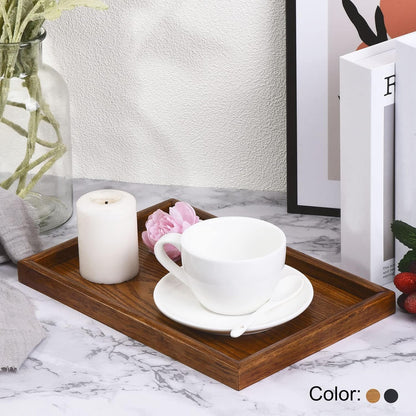 PATIKIL Wood Serving Tray 12x8 Inch Outer Base, Rectangular Decorative Platter for Home Decor Kitchen Table Candle Holder, Black