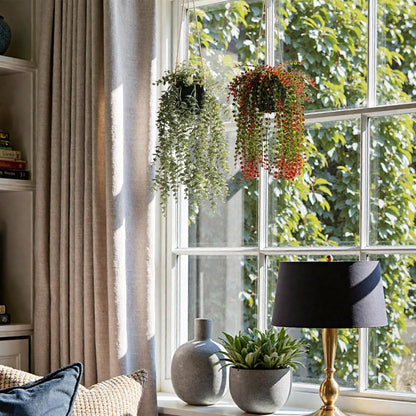 3 Packs Fake Hanging Plants with Black Pots, 20" Artificial Hanging Plants for Wall Decor, Fake Fern Plants Mandala Vine for Home Bathroom Bedroom Kitchen Office Room Decor