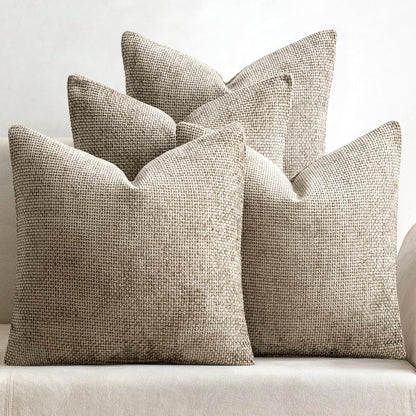 MIULEE Pack of 4 Couch Throw Pillow Covers 18x18 Inch Neutral Soft Decorative Chenille Pillow Covers Farmhouse Boho Cushion Covers for Mid Century Modern Spring Home Decor Sofa Bedroom Living Room