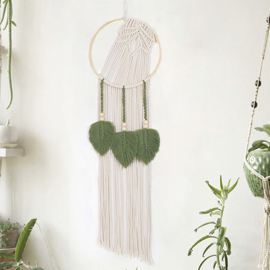 LB Boho Macrame Wall Hanging - Green and Beige Handmade Cotton Woven Decor, Modern Geometric Bohemian Tapestry Wall Decor for Bedroom Living Room Home (31.5"x9.84") Nature-Inspired Room Decor