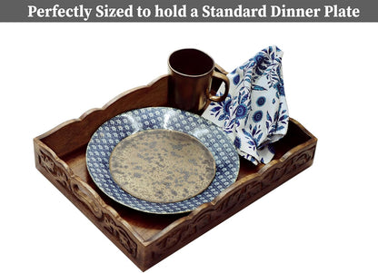 Hand Carved Wooden Serving Tray - Decorative Breakfast Tray with Handles - Rustic Wooden Food Tray with Intricate Detail - Unique Furnishing Accent - Natural Finish - 17 x 13 x 2.5 Inch - COTTON CRAFT