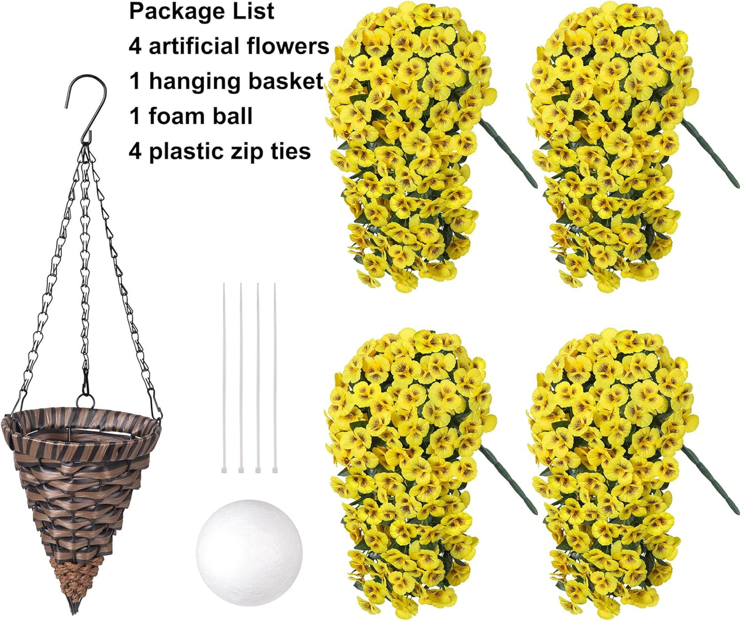 HyeFlora Artificial Flowers for Outdoors, 2pcs Faux Silk Pansies Flowers UV Resistant Fake Hanging Flower Plants for Outside Planters Porch Yard Patio Window Box (Mix Purple)