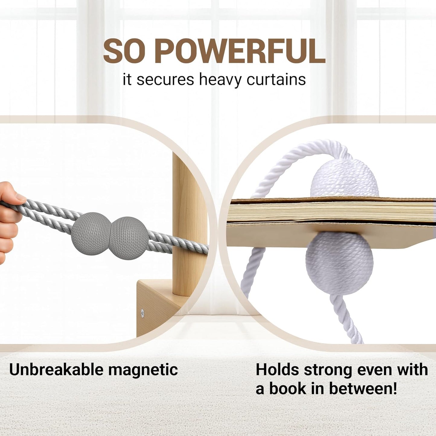 Hion Magnetic Curtain Tiebacks Black 2pcs, Curtain Tiebacks Buckles Holdbacks Holders Hooks Clip for Home Outdoor Bedroom Office Decorative Curtain