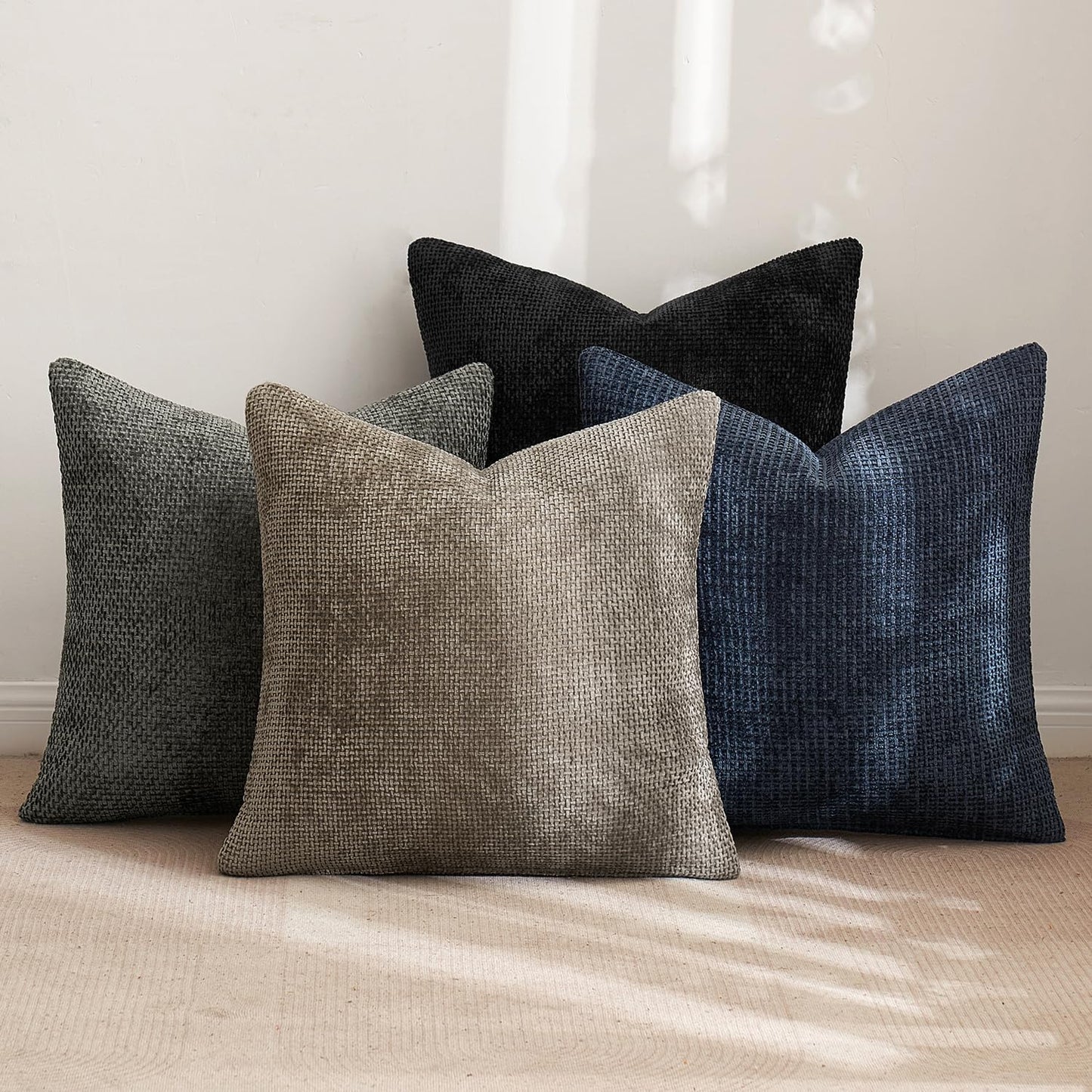 MIULEE Pack of 4 Couch Throw Pillow Covers 18x18 Inch Neutral Soft Decorative Chenille Pillow Covers Farmhouse Boho Cushion Covers for Mid Century Modern Spring Home Decor Sofa Bedroom Living Room