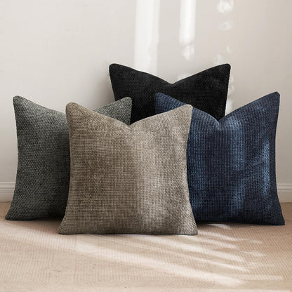 MIULEE Pack of 4 Couch Throw Pillow Covers 18x18 Inch Neutral Soft Decorative Chenille Pillow Covers Farmhouse Boho Cushion Covers for Mid Century Modern Spring Home Decor Sofa Bedroom Living Room