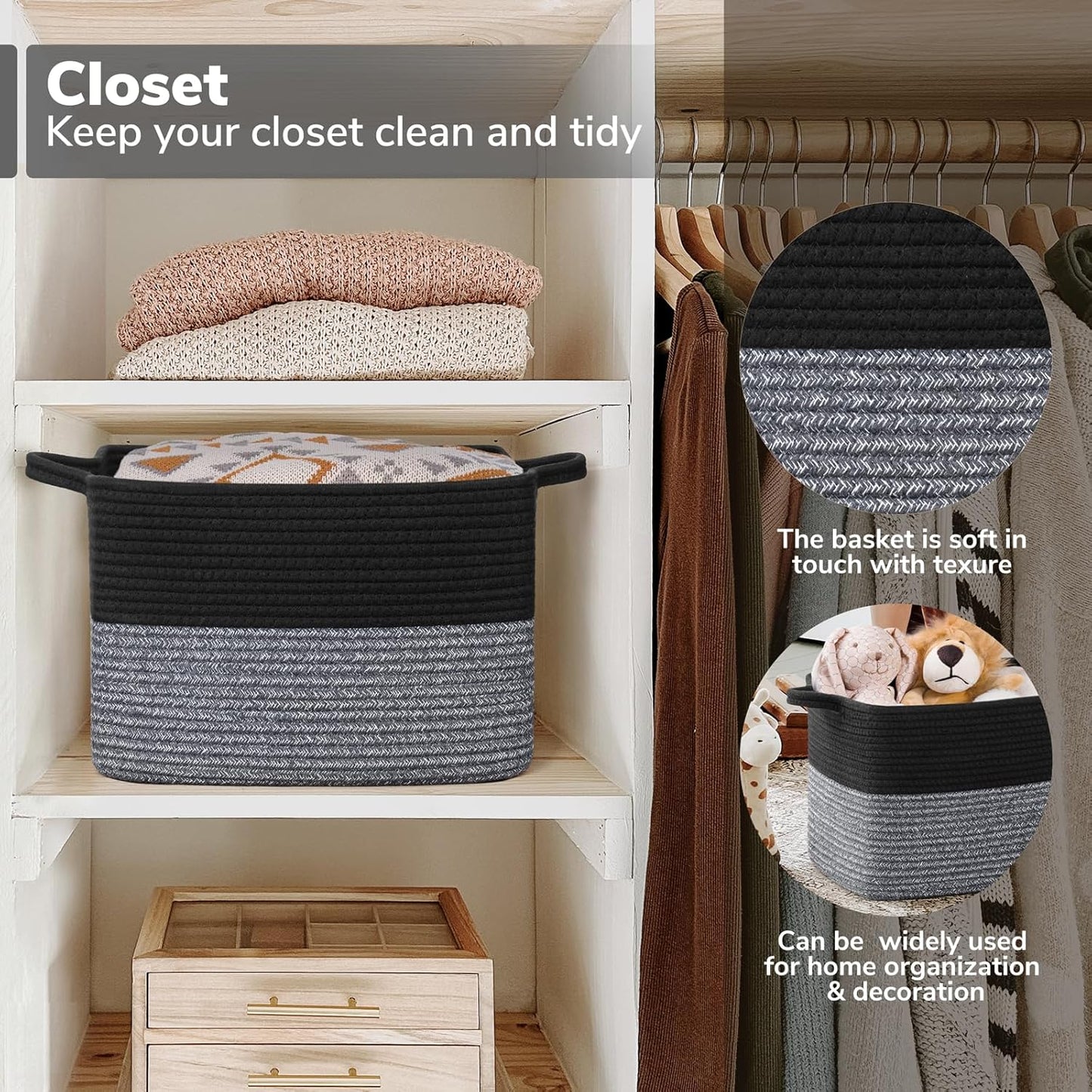 Goodpick Cube Storage Bins - Towel, Book, Cloth, Shoes, Closet Shelf Woven Baskets for Office, Baby Laundry, Toys, 13''x10''x9''