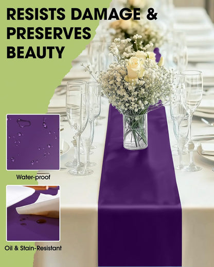 Pureegg Gold Plastic Table Runners - 10 Pack, 14'' x 108'', Water Resistant & Disposable Centerpiece Decorations for Table Cloth, Wedding, Birthday, Holiday, Baby Shower, Party, Home Decor