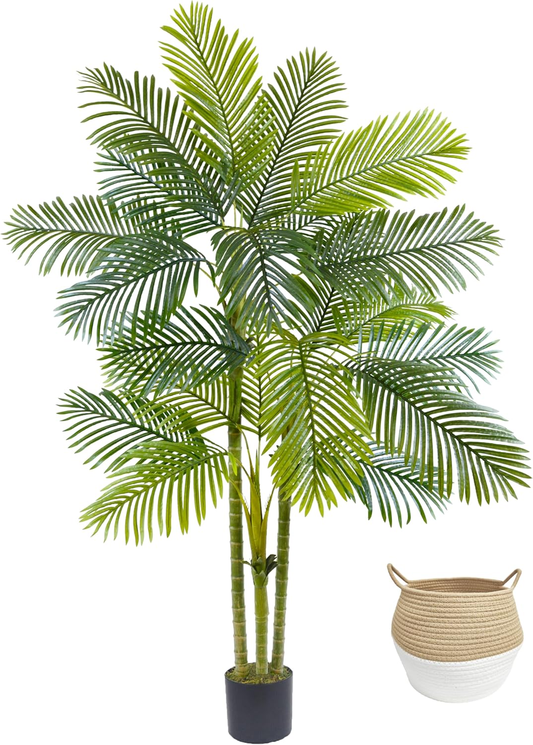 Warmplants Artificial Ficus Tree, 7ft Silk Fake Ficus Leaves Plant with Basket, Indoor Outdoor Faux Green Tree for Home Garden Office House Livingroom Décor