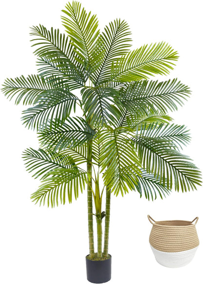 Warmplants Artificial Ficus Tree, 7ft Silk Fake Ficus Leaves Plant with Basket, Indoor Outdoor Faux Green Tree for Home Garden Office House Livingroom Décor