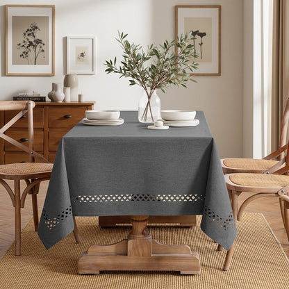 MIULEE Beige Rectangle Linen Polyester Tablecloth with Decorative Cutouts Spring Waterproof Stain Resistant & Shrink-Proof Table Cloth 52x70 inch Farmhouse Style for Dining Wedding and Outdoor