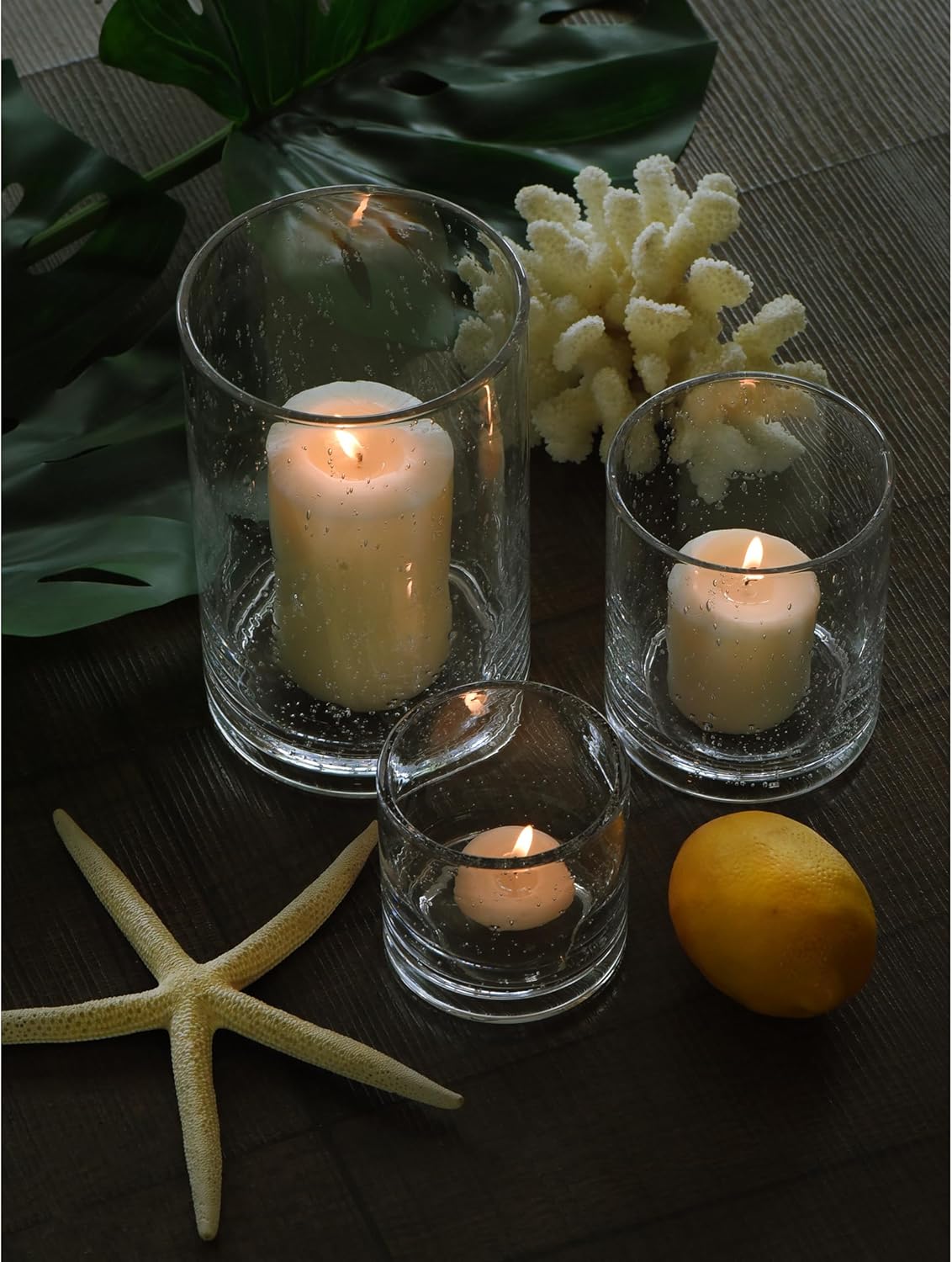 Glass Candle Holders Set, Hurricane Vase Centerpieces for Pillar Votive Flower,Clear Seeded Bubbles Cylinder Bulk, Mother's Day Birthday Gift,3 Sizes 8 Inch 5 Inch 3.5 Inch Height