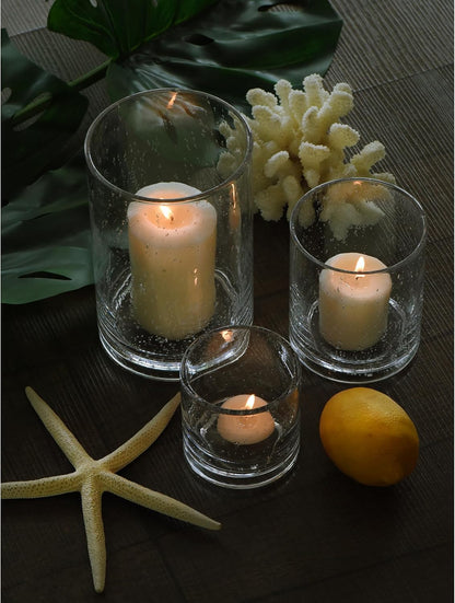 Glass Candle Holders Set, Hurricane Vase Centerpieces for Pillar Votive Flower,Clear Seeded Bubbles Cylinder Bulk, Mother's Day Birthday Gift,3 Sizes 8 Inch 5 Inch 3.5 Inch Height