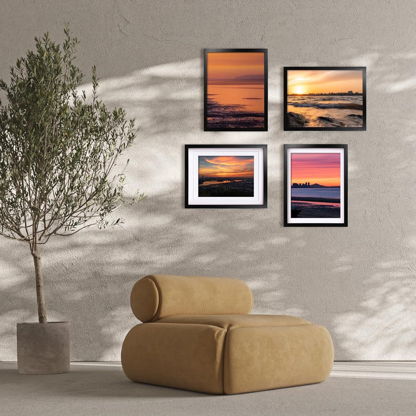 Egofine 8x10 Picture Frames Set of 4, Made of Solid Wood Covered by Plexiglass 4x6 and 5x7 with Mat or 8x10 without Mat, for Table Top Display and Wall Mounting Photo Frame Black