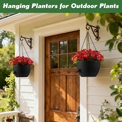 3-Piece Set of 10-Inch Hanging Planters with Automatic Watering System and Drip Tray, Includes Metal Chain, Suitable for Various Indoor and Outdoor Plants and Flowers, Green Brown