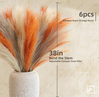 ZIFTY 7-Pcs 38"/3.1FT Faux Pampas Grass Large Tall Fluffy Artificial Fake Flower Bedroom Decor Boho Decor Bulrush Reed Grass for Vase Filler Farmhouse Home Wedding Decor (Beige Mixed)