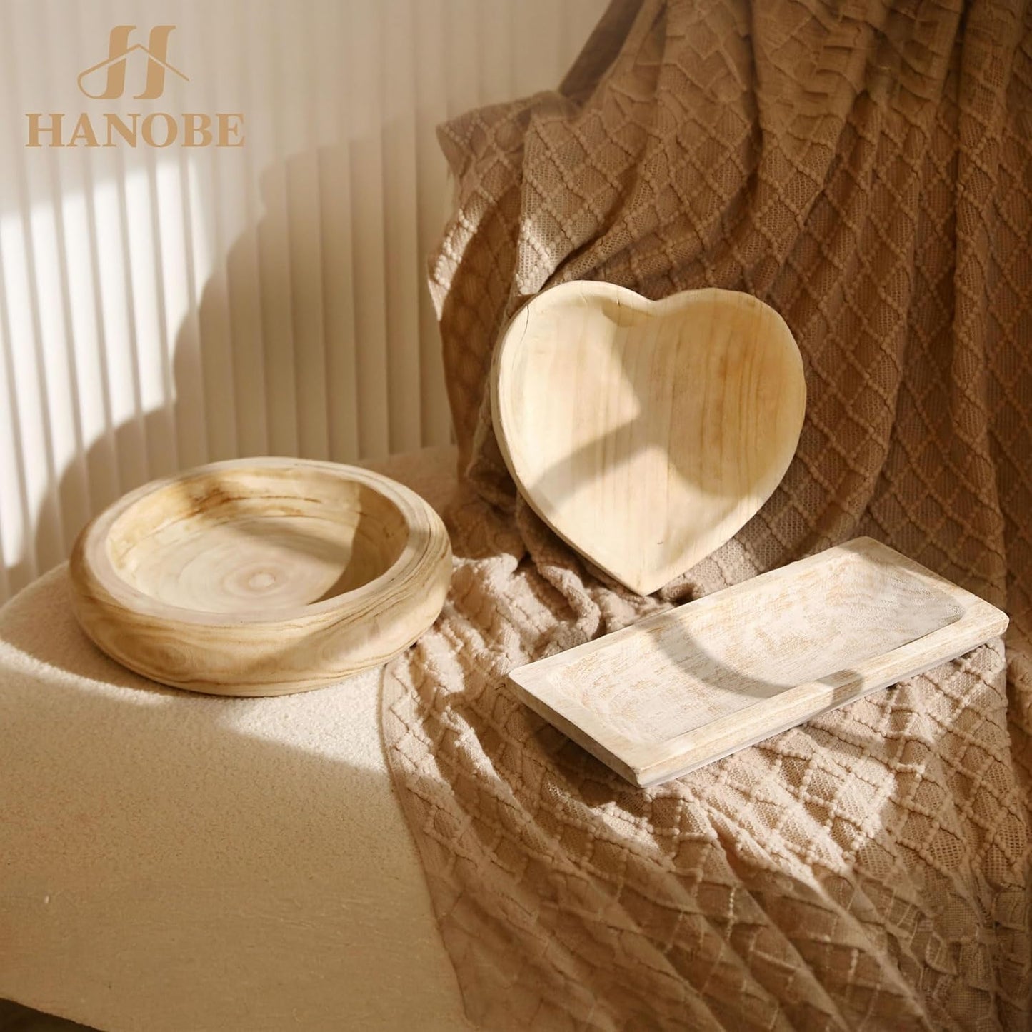 Hanobe Decorative Wooden Dough Bowl: Wood Bowl Decor for Entry Table Decor Coffee Table DecorDining Room Kitchen Decor, Brown