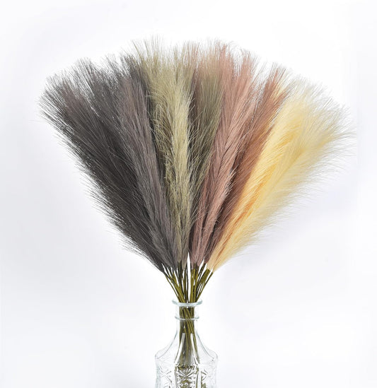 LSKYTOP Orange Pampas Grass Decor,23Inch 12pcs Faux Pampas Grass Bouquets Artificial Pampas Fake Pampas Flower for Home Living Room Bedroom Vase Decor