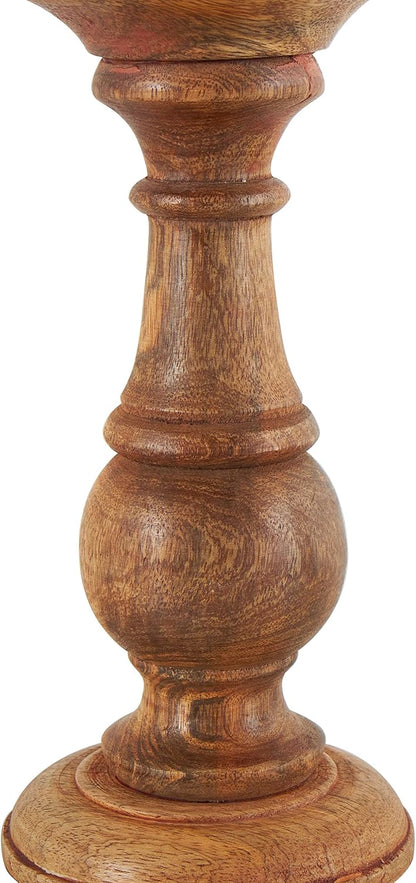 Deco 79 Mango Wood Decorative Candle Holder Distressed Turned Pillar Candle Stand, Set of 3 Candlestick Holder 6", 8", 10"H, Light Blue