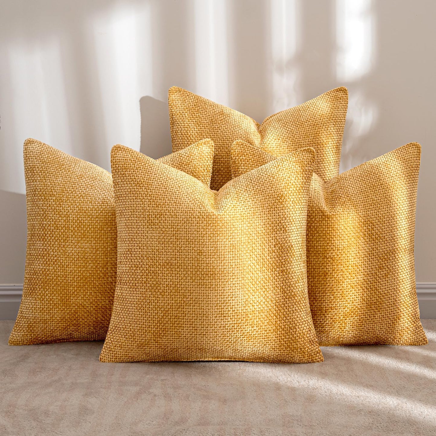 MIULEE Pack of 4 Couch Throw Pillow Covers 18x18 Inch Neutral Soft Decorative Chenille Pillow Covers Farmhouse Boho Cushion Covers for Mid Century Modern Spring Home Decor Sofa Bedroom Living Room