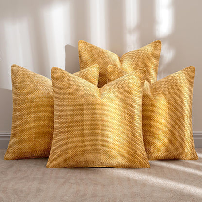 MIULEE Pack of 4 Couch Throw Pillow Covers 18x18 Inch Neutral Soft Decorative Chenille Pillow Covers Farmhouse Boho Cushion Covers for Mid Century Modern Spring Home Decor Sofa Bedroom Living Room