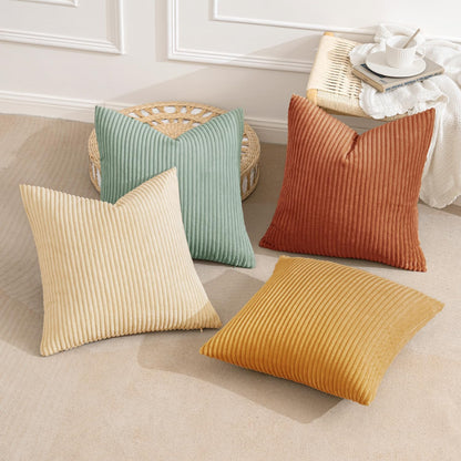 MIULEE Boho Farmhouse Sage Green Throw Pillow Covers 18x18 Inch Set of 4 Mordern Nordic Cushion Covers Soft Corduroy Spring Home Decor for Couch Bed Sofa Living Room Forest Green
