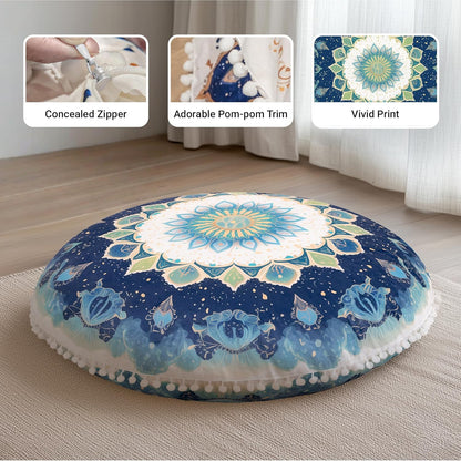 Meditation Cushion Set of 2, 32 Inch Extra Thick Memory Foam Round Floor Pillow with Removable Washable Cover, Bohemian Mandala Yoga Cushion for Adults - Ideal Holiday Decor, Brown