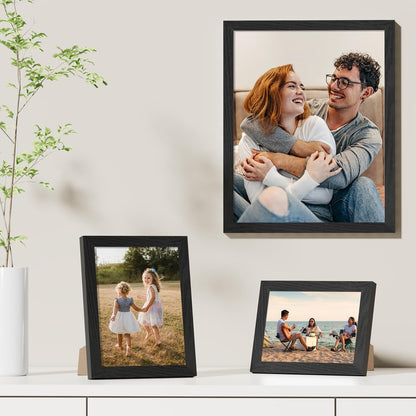 Vittanly 8x10 Picture Frames Set of 9, Shatter Resistant Plexiglass, Display 5x7 Pictures with Mat or 8x10 without Mat, Photo Frames for Wall or Tabletop, Engineered Wood, Black - Colors A
